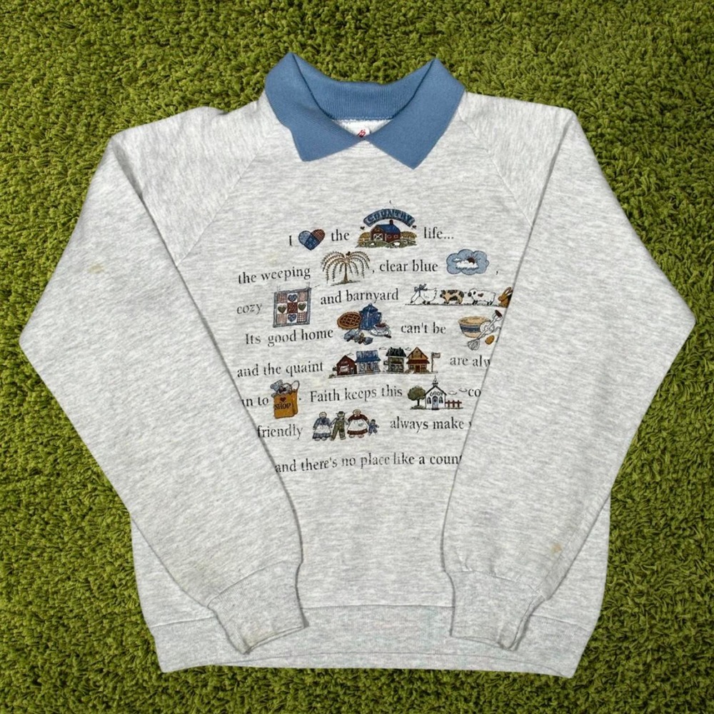 Vintage Made In USA Jerzees Collared Cottagecore Farm Life Sweatshirt